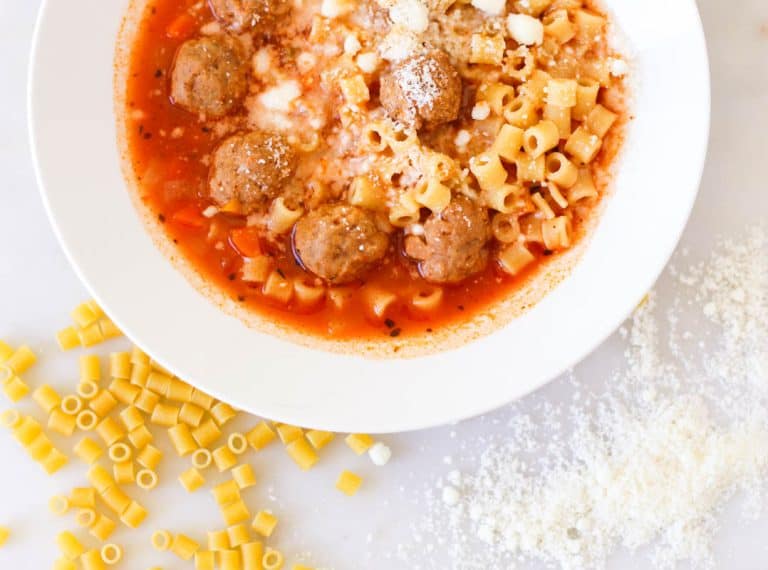 Bowl of meatball soup.
